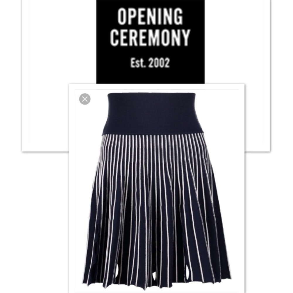Opening Ceremony Knit Navy and White Pleated Skirt with Cutouts NWOT Small
